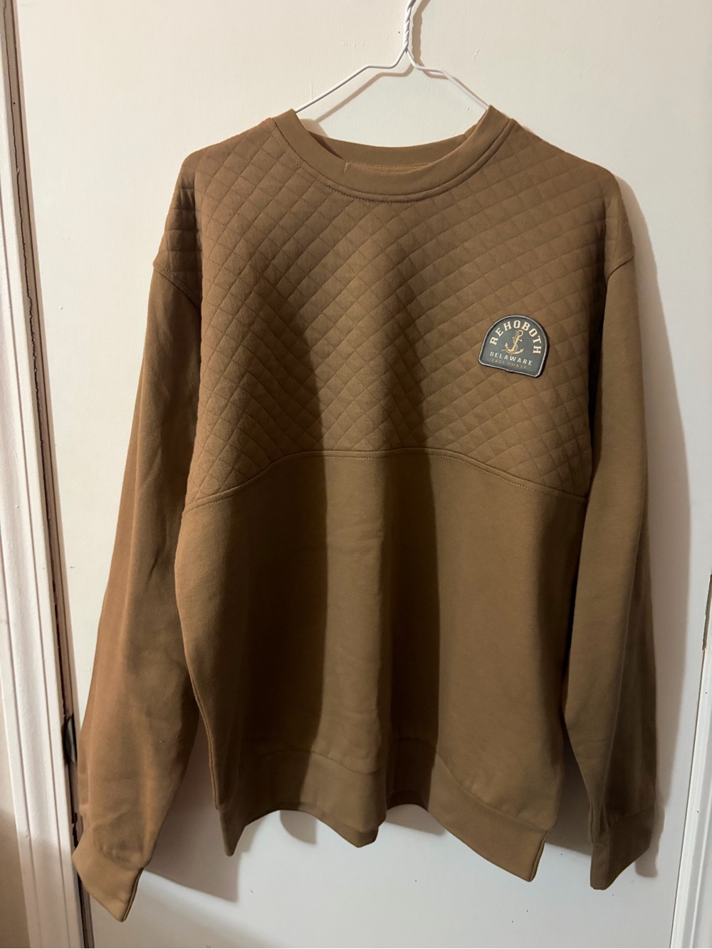 NWOT Men’s Blue 84 Large Rehoboth Delaware Quilted Crewneck Sweater Brown Tote16